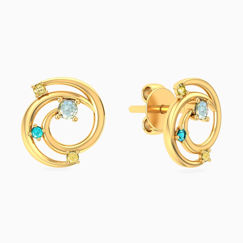 Miss L' by L'azurde Spiral Green Stones Stud Earrings in 14K Gold - Image 1